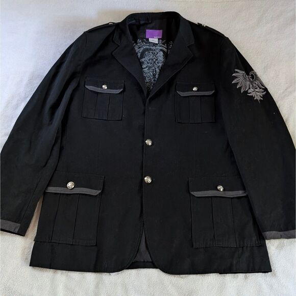 Y2K Grunge Embroidered Graphic Sport Coat Blazer Men's Unisex 2XL Black - Picture 4 of 8